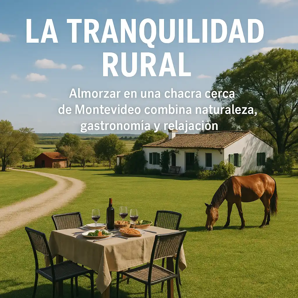 Almorzar en una chacra cerca de Montevideo con vista al campo