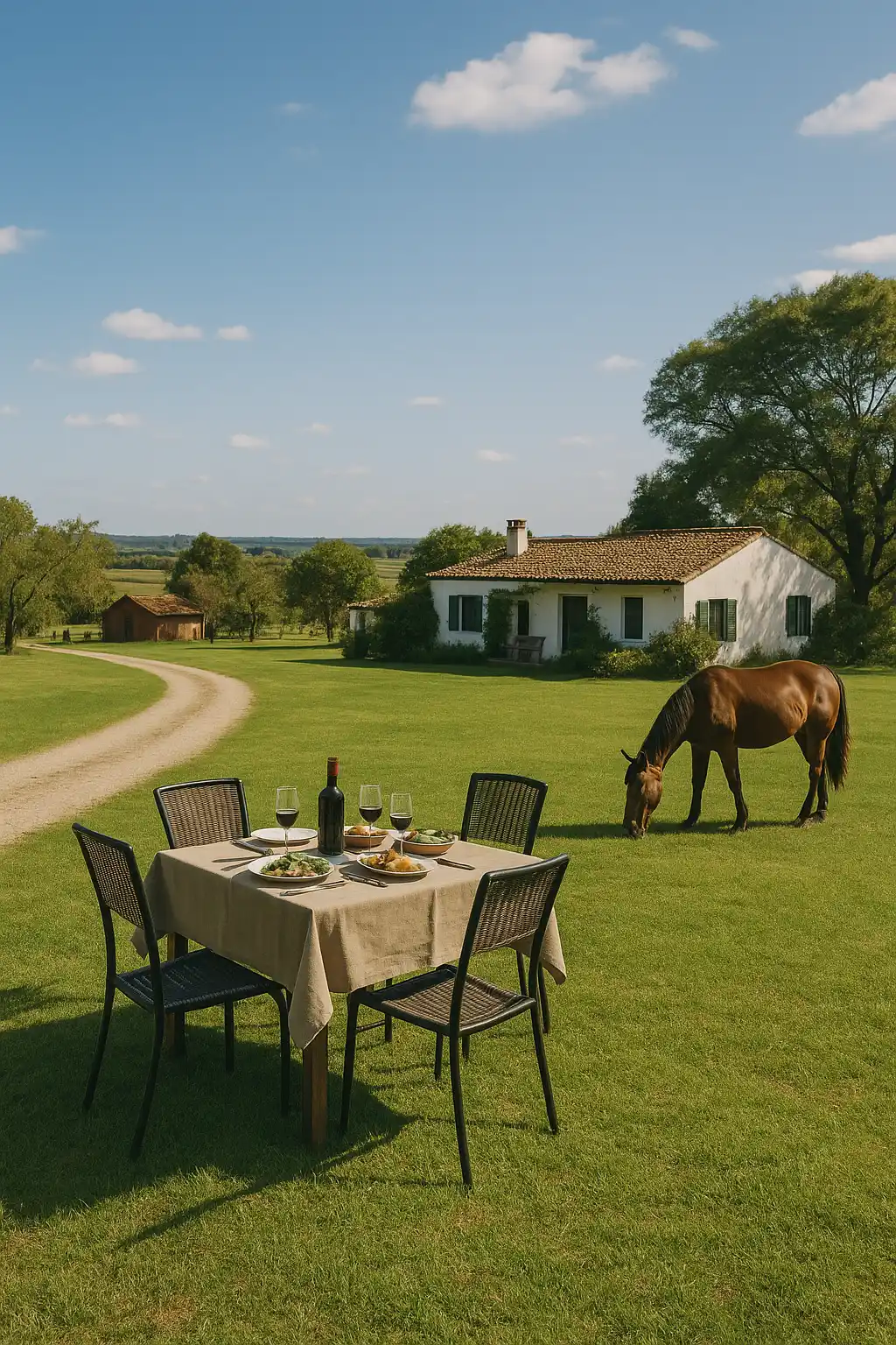 Chacra para almuerzos en Uruguay con mesas al aire libre