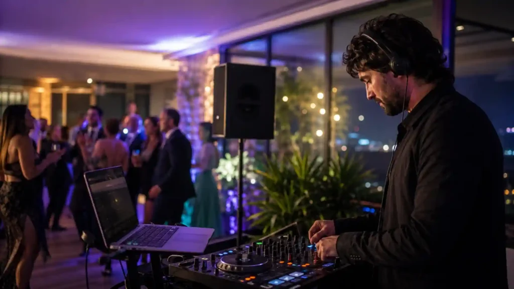 DJ profesional mezclando música en una fiesta privada en Montevideo