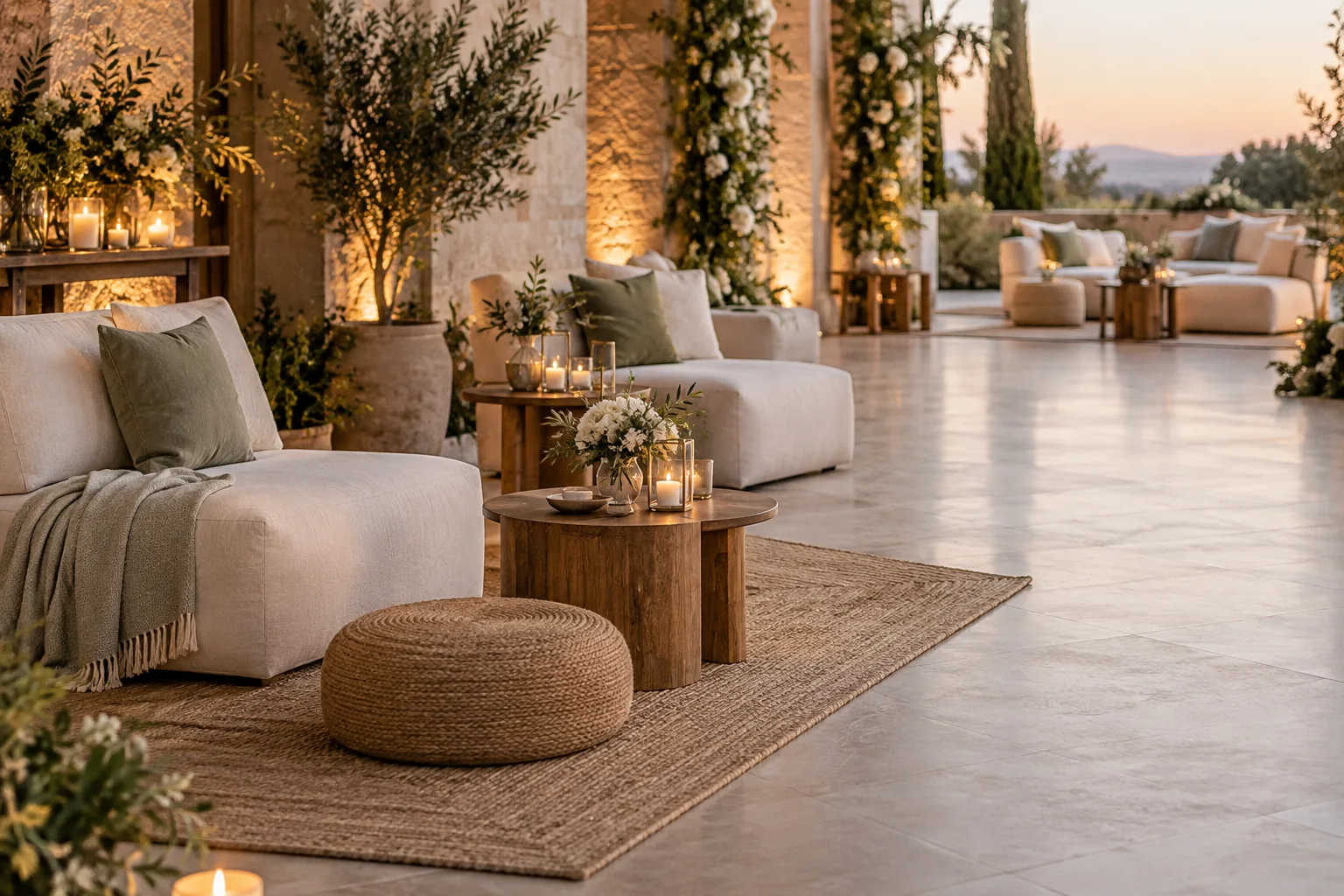 Living de recepción con sillones y mesas auxiliares