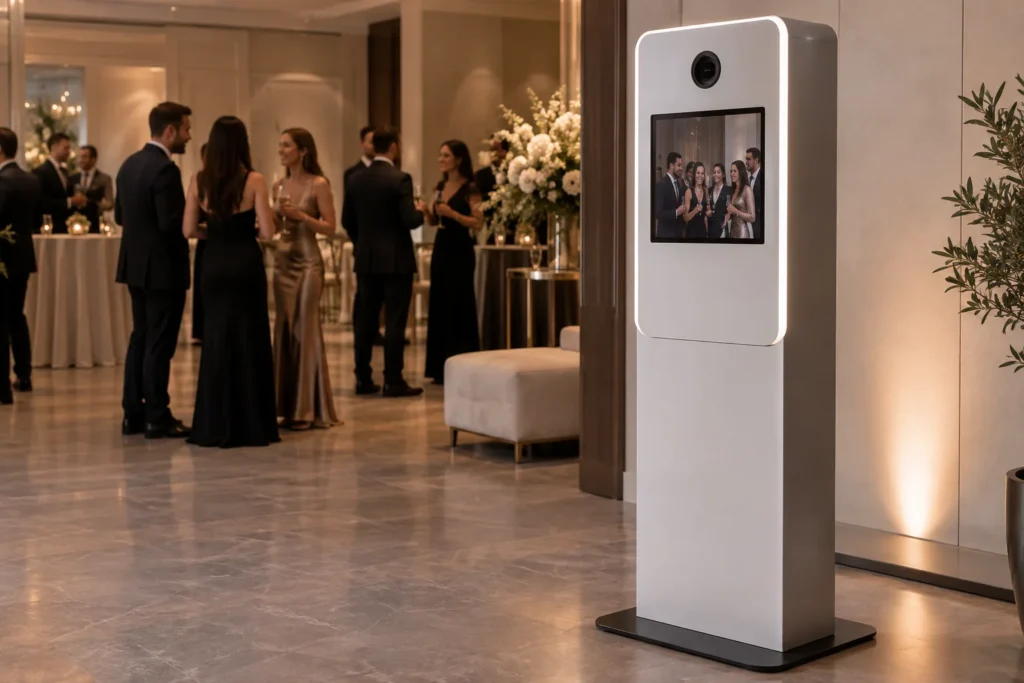 Tótem fotográfico genérico en un salón de eventos conceptual