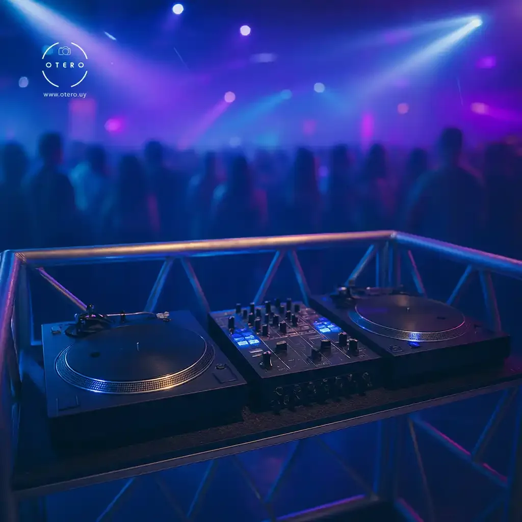 discoteca-02 Mesa de DJ de truss con dos bandejas y mixer en discoteca – alquiler en Montevideo