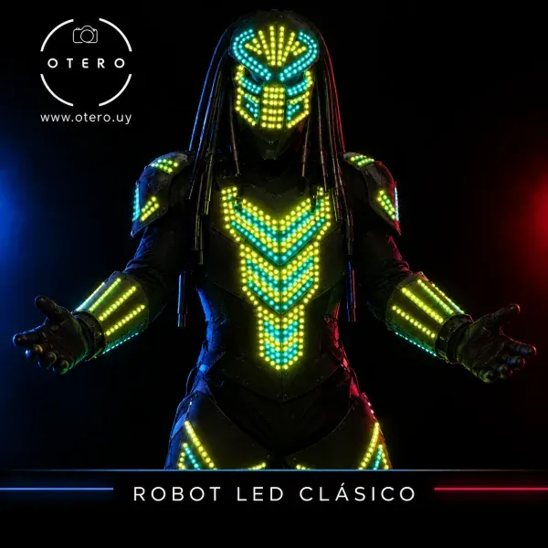 Robot LED clásico de Otero, representación ilustrativa basada en el personaje de referencia